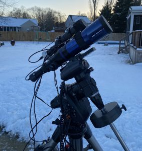 AT66ED, SV106 Guidescope, SV305 Camera, and OSSAG Camera ready for some EAA in the snow.