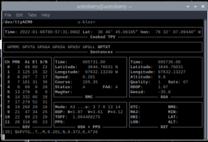 gpsmon showing data received from the GPS module