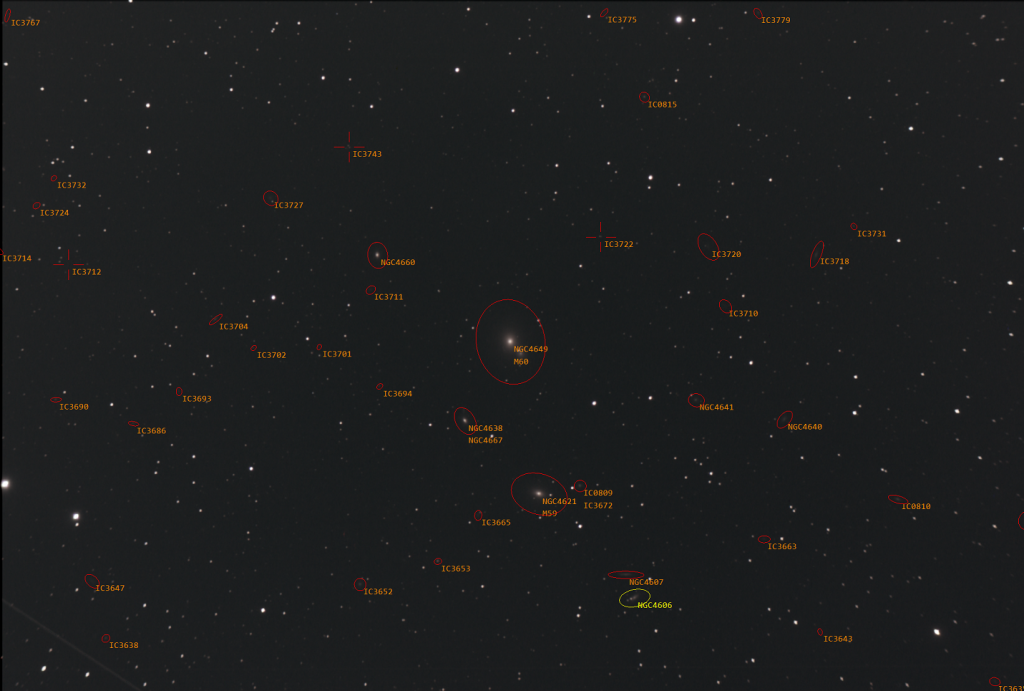 SharpCap Annotations NGC 4647 with Supernova - M60 Center - EAA 04/24/2022