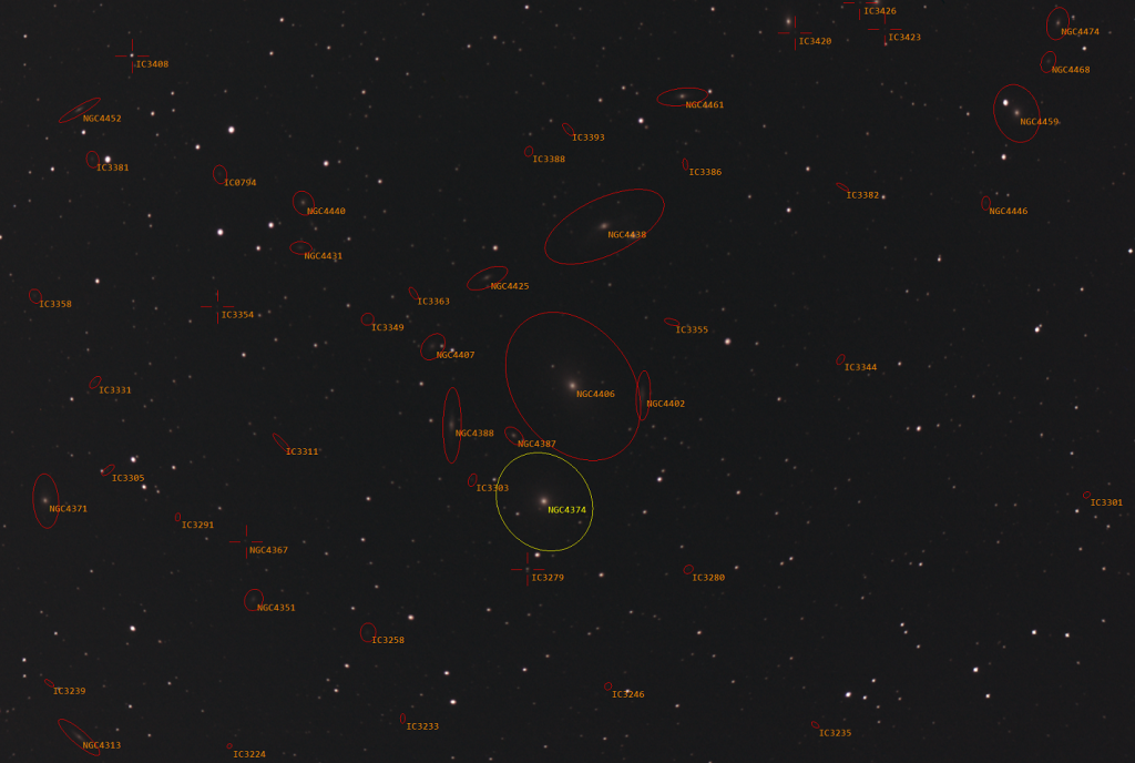 M86, M84 - Virgo Cluster Galaxies with SharpCap Annotations - 04/23/2022