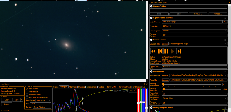 Capturing Images with Ekos and EAA Live Stacking in SharpCap Pro