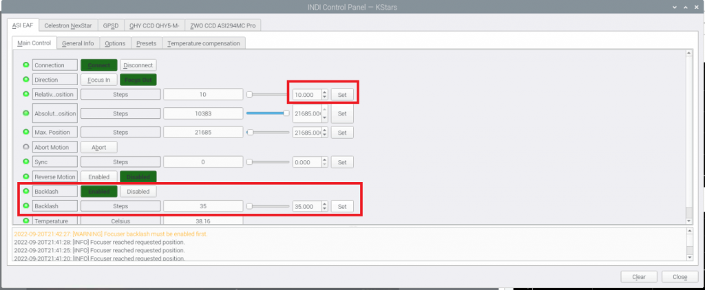 EAF - Backlash configuration