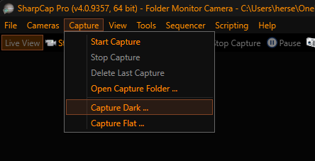 SharpCap - Capture Menu - Capture Dark...