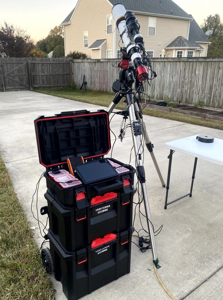 EAA Setup - SV503 102ED, SV106 Guide Scope, Cameras, Cables, and Storage Box