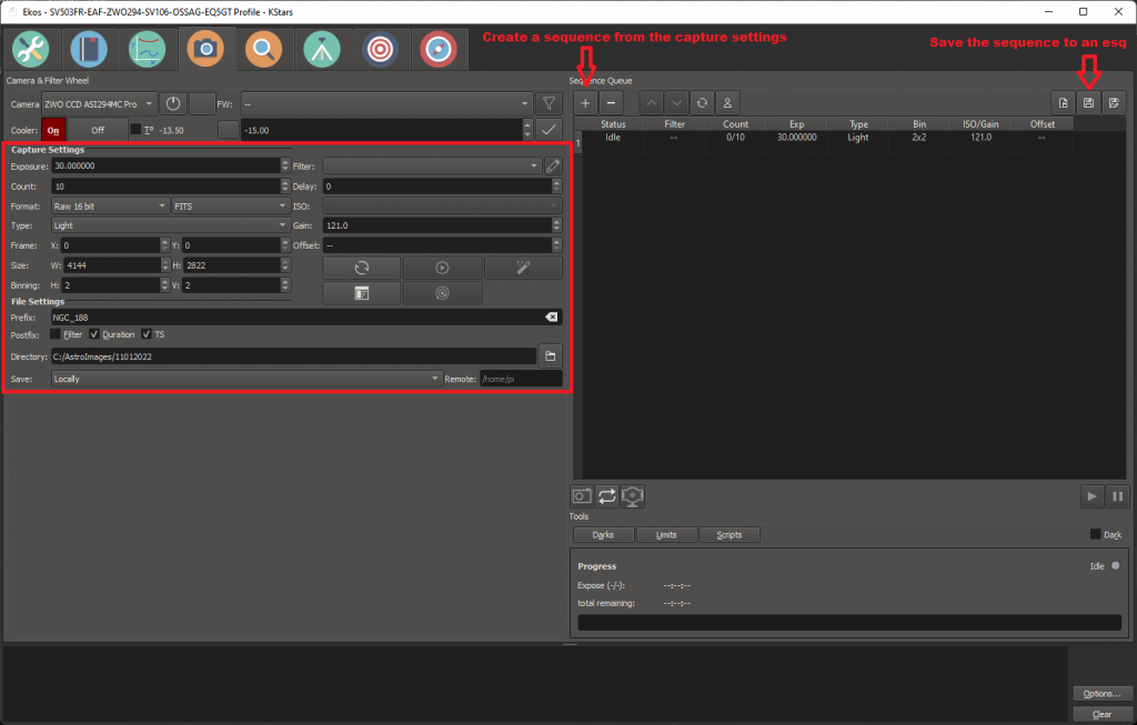 Creating an Ekos Capture Sequence