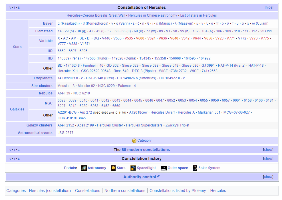 Constellation of Hercules Wikipedia Page