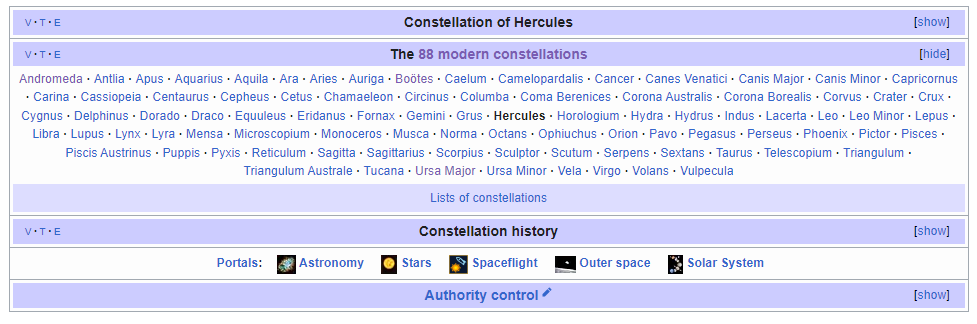 Other constellations from the Wikipedia page.