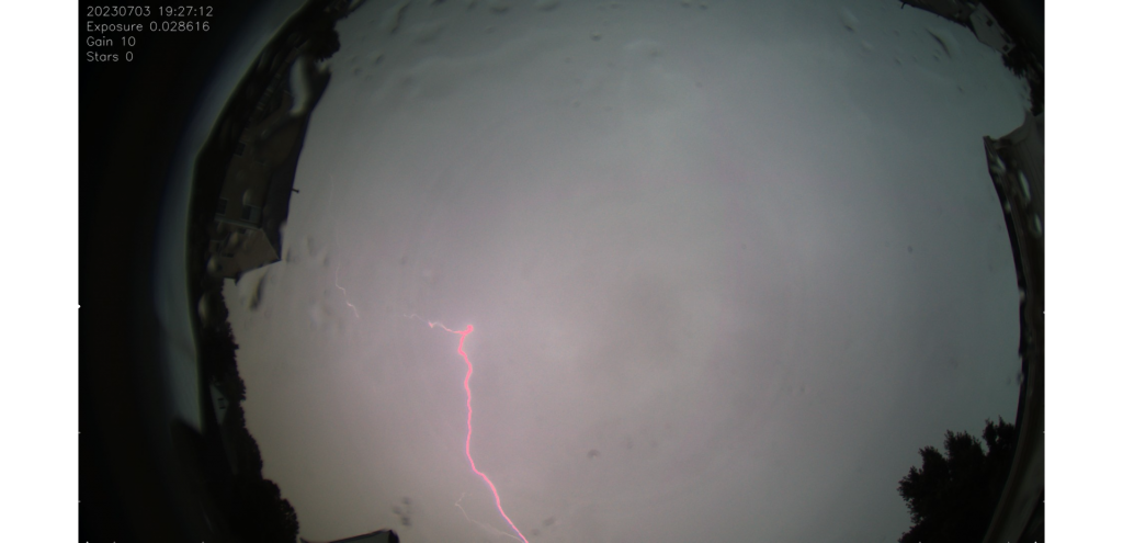 Lightning captured by the all sky camera, July 3, 2023, 7:27 PM