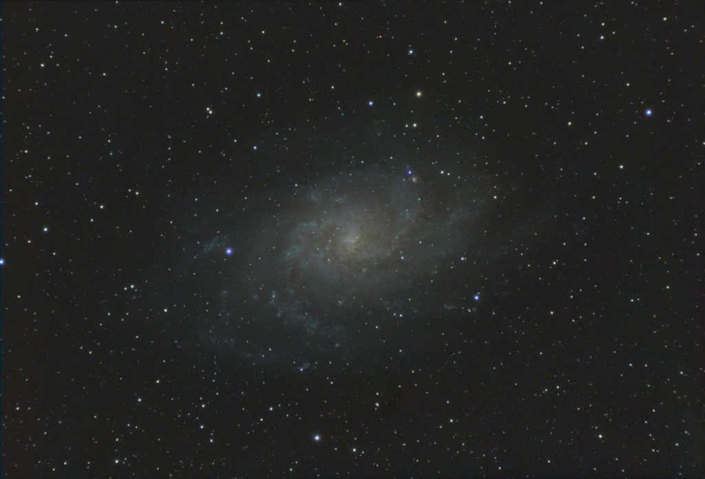 M33, Triangulum Galaxy, 65 x 180 sec exposures. Stacked and processed with Siril.