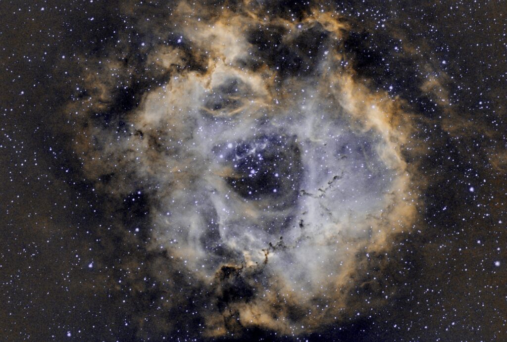 Rosette Nebula, 40 x 180 second exposures, captured on 01/04/2024,  processed with Siril