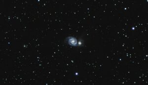 M51, the Whirlpool Galaxy, 36 x 300 seconds processed with GraXpert and Siril.