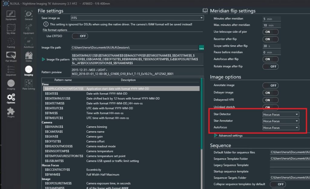 NINA Hocus Focus Plugin Setup