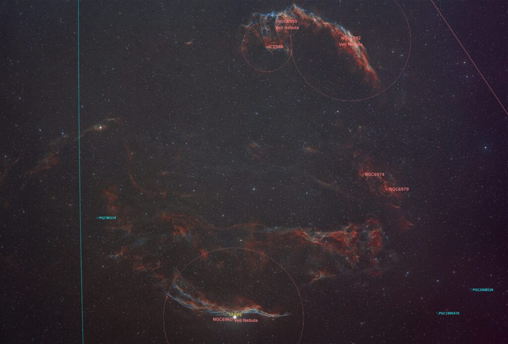 Annotated - First Light SV555 Lazy Stack Veil Nebula 08/07/2026